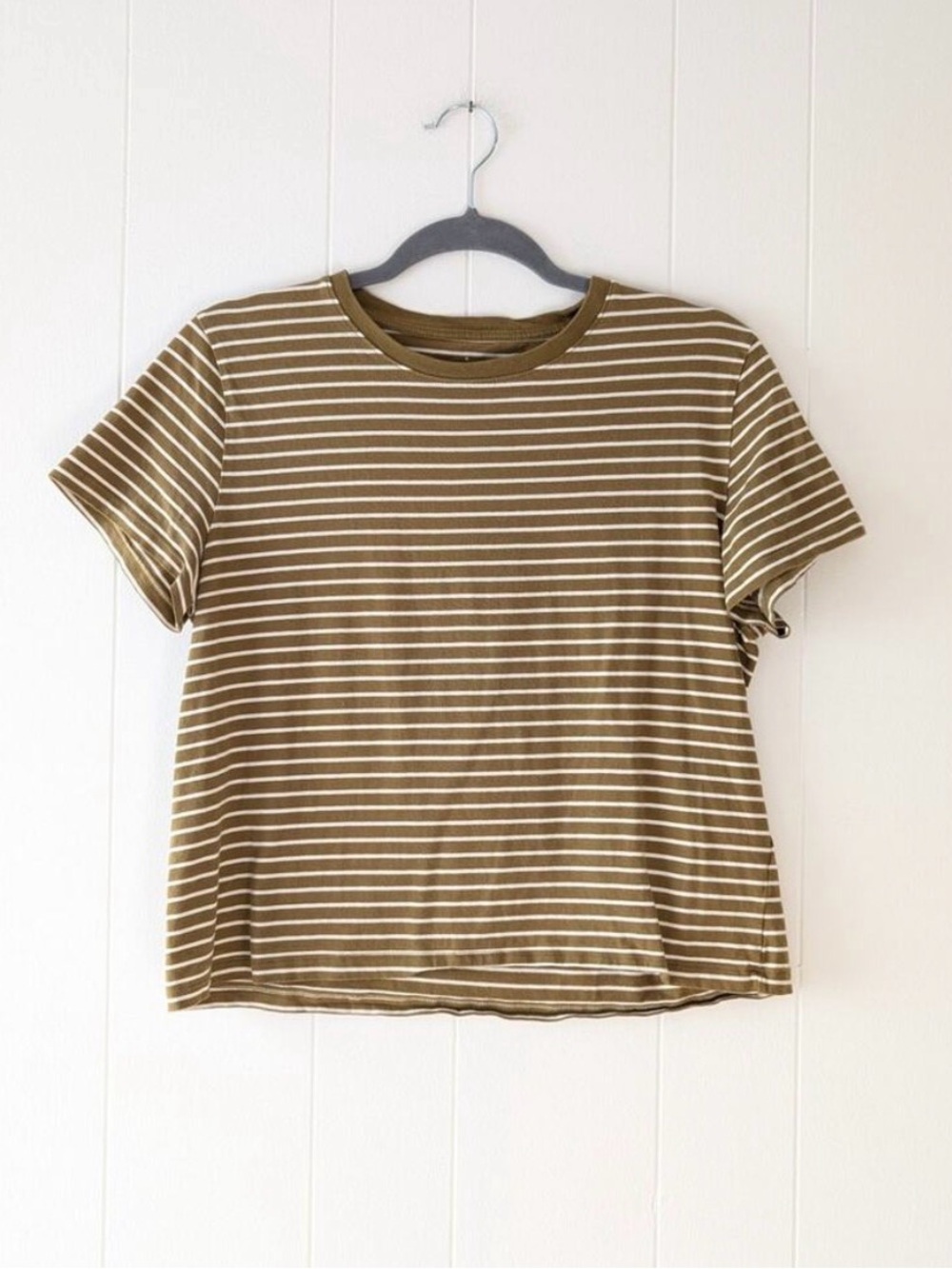 Everlane Striped Green/Olive Organic Cotton Short Sleeve Tee T-shirt, size XXS